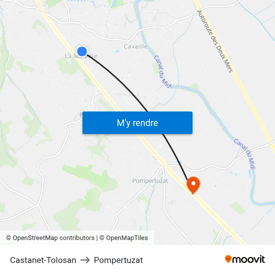 Castanet-Tolosan to Pompertuzat map