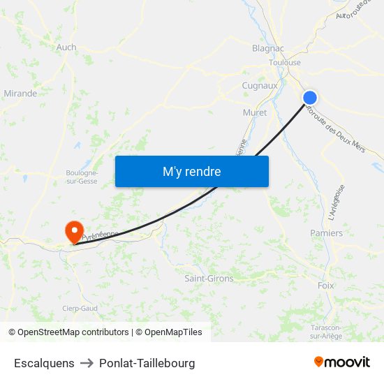 Escalquens to Ponlat-Taillebourg map