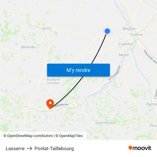 Lasserre to Ponlat-Taillebourg map