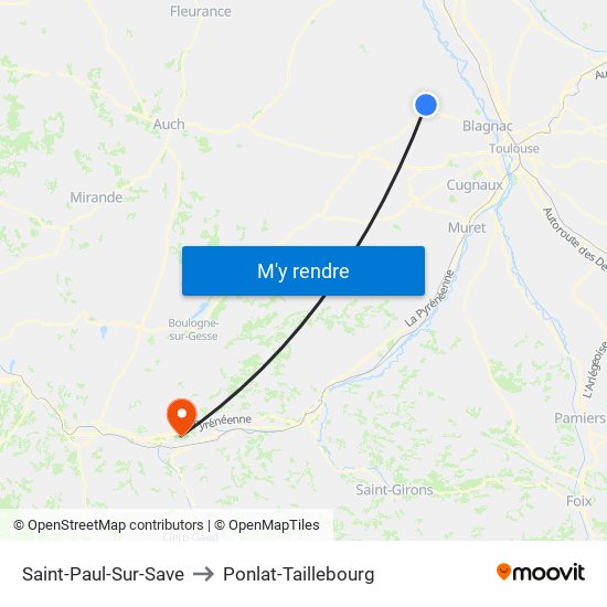 Saint-Paul-Sur-Save to Ponlat-Taillebourg map