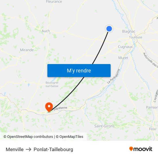 Menville to Ponlat-Taillebourg map