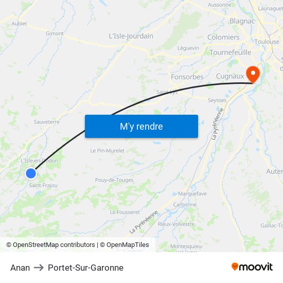 Anan to Portet-Sur-Garonne map