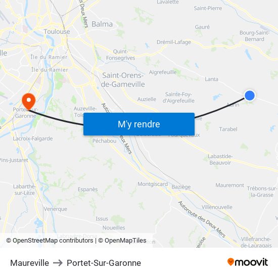 Maureville to Portet-Sur-Garonne map