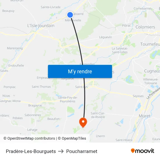 Pradère-Les-Bourguets to Poucharramet map