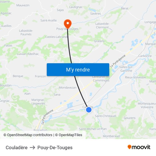 Couladère to Pouy-De-Touges map