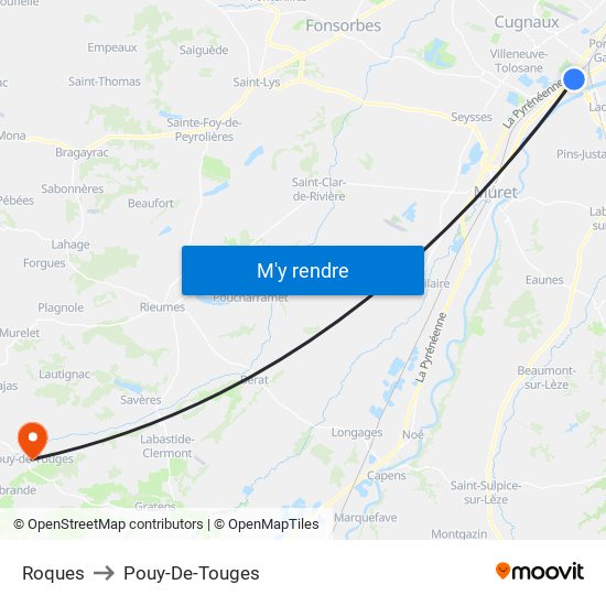 Roques to Pouy-De-Touges map