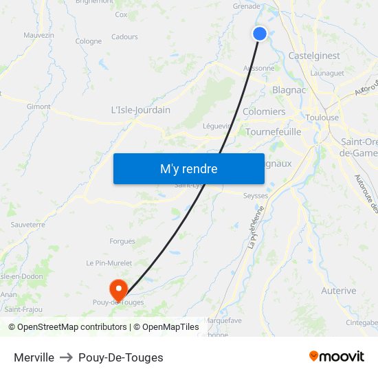 Merville to Pouy-De-Touges map