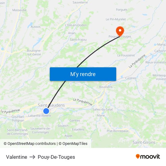 Valentine to Pouy-De-Touges map