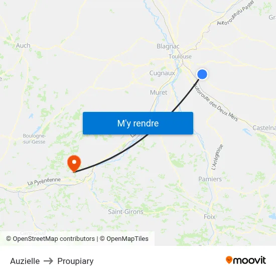 Auzielle to Proupiary map