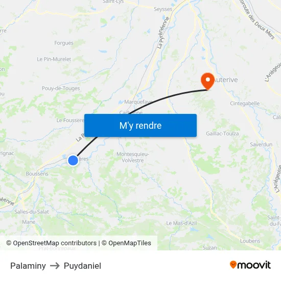 Palaminy to Puydaniel map