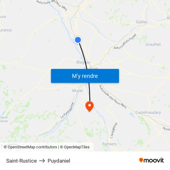 Saint-Rustice to Puydaniel map