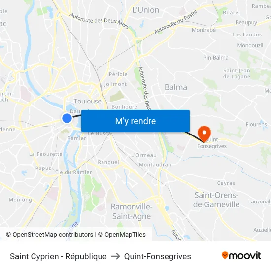 Saint Cyprien - République to Quint-Fonsegrives map