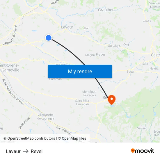 Lavaur to Revel map