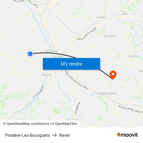 Pradère-Les-Bourguets to Revel map