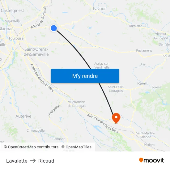 Lavalette to Ricaud map