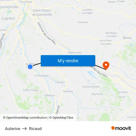 Auterive to Ricaud map