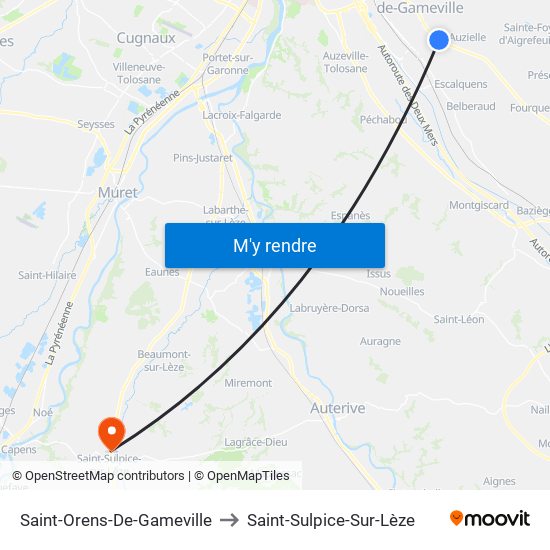 Saint-Orens-De-Gameville to Saint-Sulpice-Sur-Lèze map