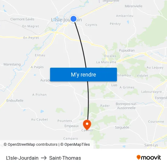 L'Isle-Jourdain to Saint-Thomas map