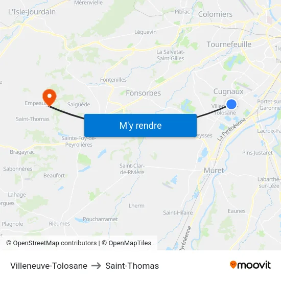 Villeneuve-Tolosane to Saint-Thomas map