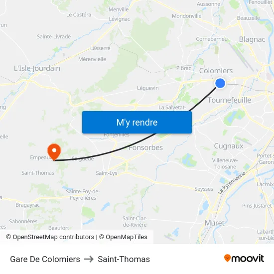 Gare De Colomiers to Saint-Thomas map