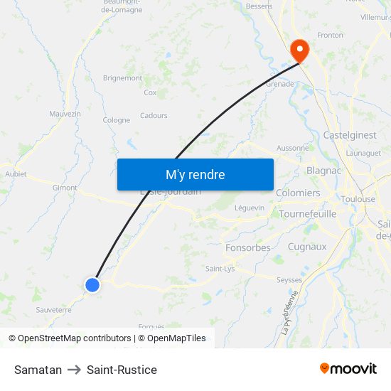 Samatan to Saint-Rustice map