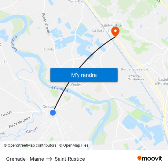 Grenade - Mairie to Saint-Rustice map