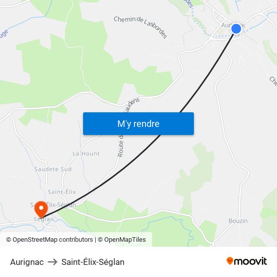 Aurignac to Saint-Élix-Séglan map