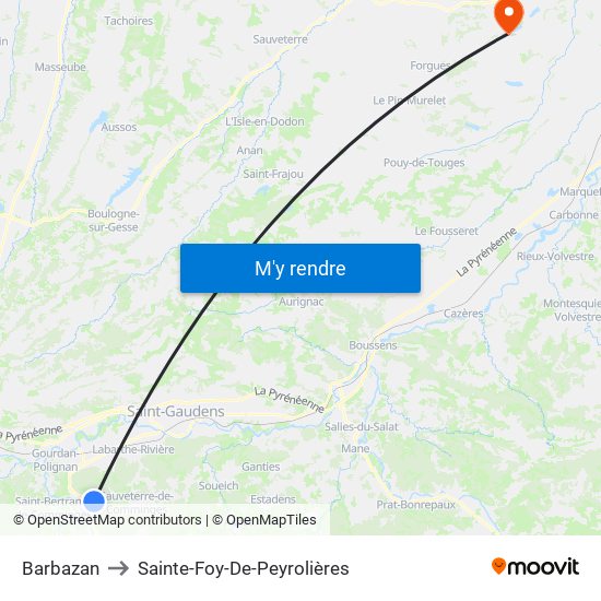 Barbazan to Sainte-Foy-De-Peyrolières map