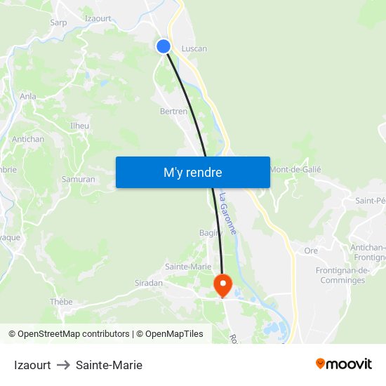 Izaourt to Sainte-Marie map