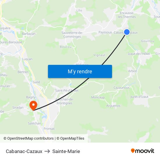 Cabanac-Cazaux to Sainte-Marie map