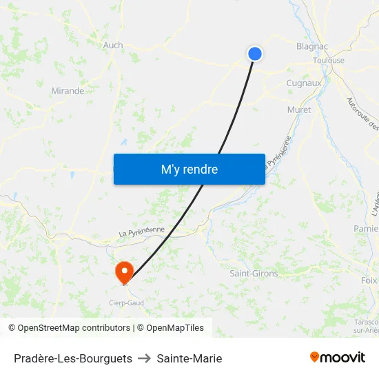 Pradère-Les-Bourguets to Sainte-Marie map