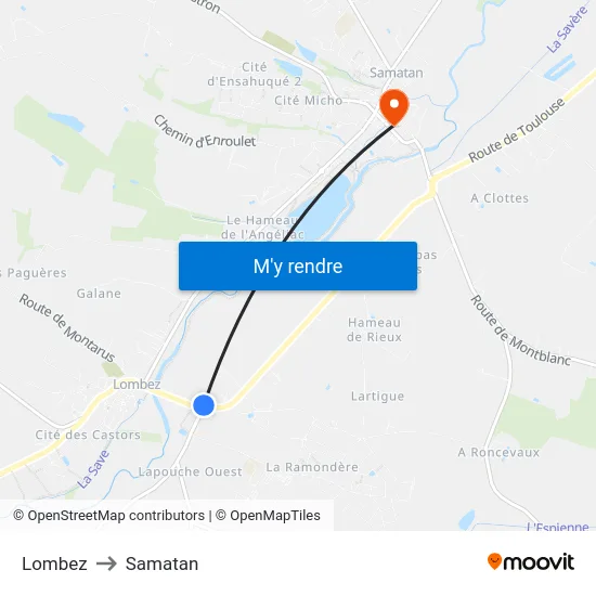 Lombez to Samatan map