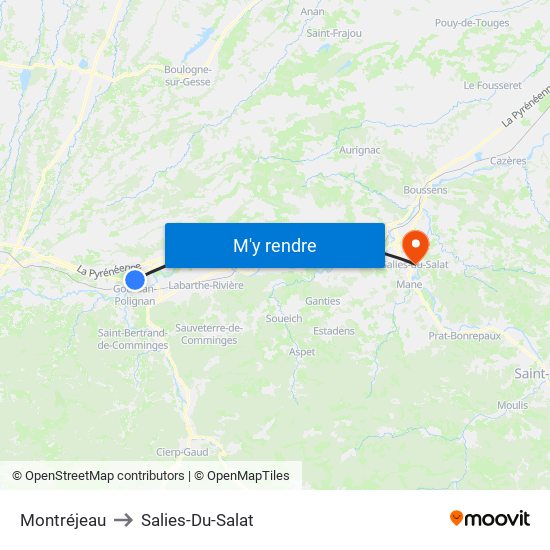 Montréjeau to Salies-Du-Salat map