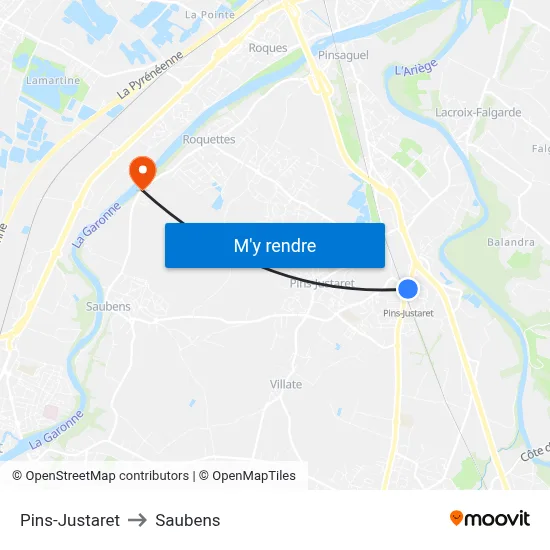 Pins-Justaret to Saubens map