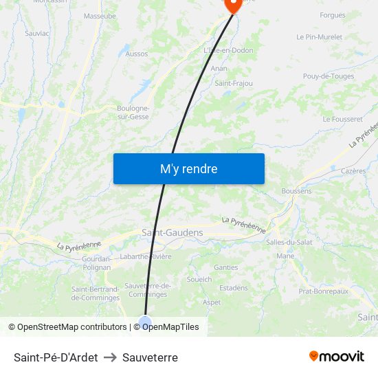Saint-Pé-D'Ardet to Sauveterre map