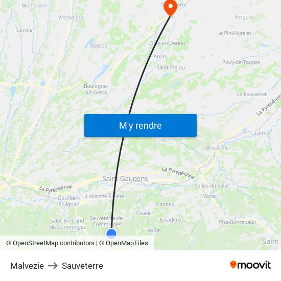 Malvezie to Sauveterre map