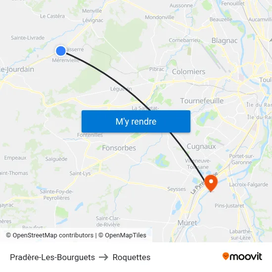Pradère-Les-Bourguets to Roquettes map