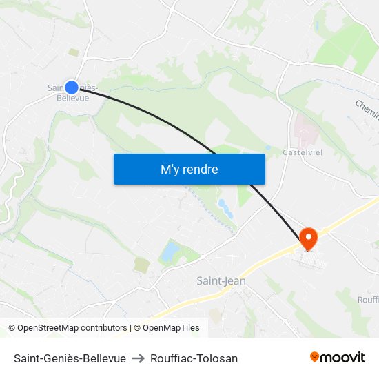 Saint-Geniès-Bellevue to Rouffiac-Tolosan map