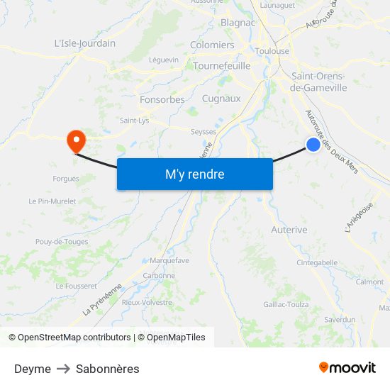 Deyme to Sabonnères map