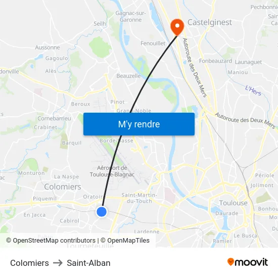 Colomiers to Saint-Alban map