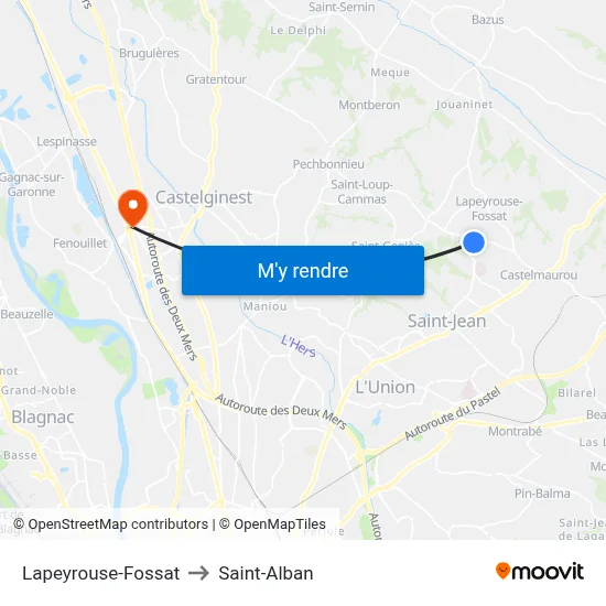 Lapeyrouse-Fossat to Saint-Alban map