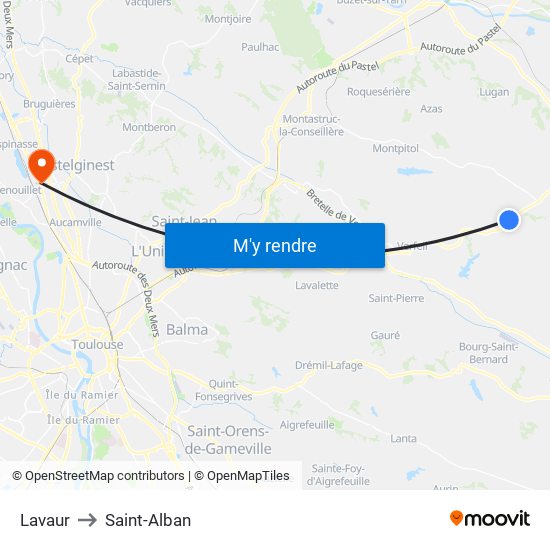 Lavaur to Saint-Alban map