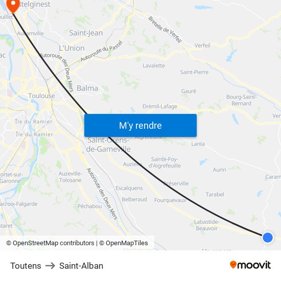 Toutens to Saint-Alban map