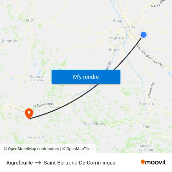 Aigrefeuille to Saint-Bertrand-De-Comminges map