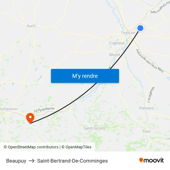 Beaupuy to Saint-Bertrand-De-Comminges map