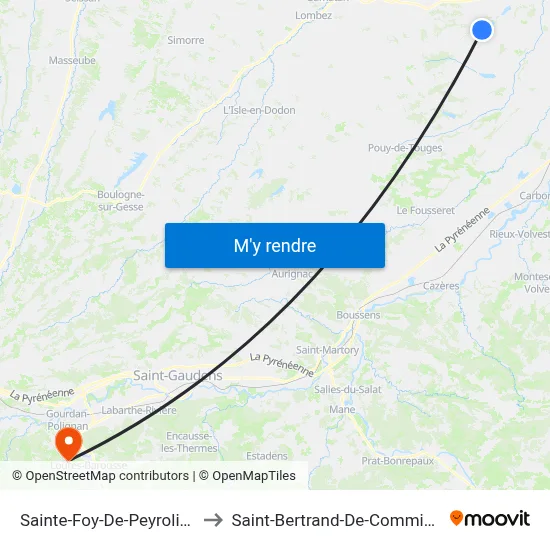 Sainte-Foy-De-Peyrolières to Saint-Bertrand-De-Comminges map
