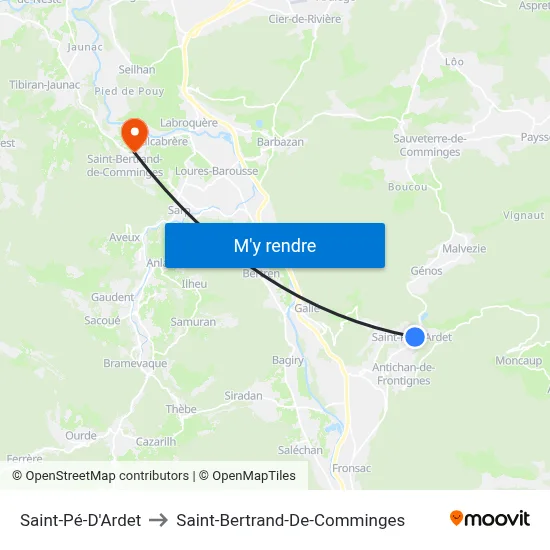 Saint-Pé-D'Ardet to Saint-Bertrand-De-Comminges map