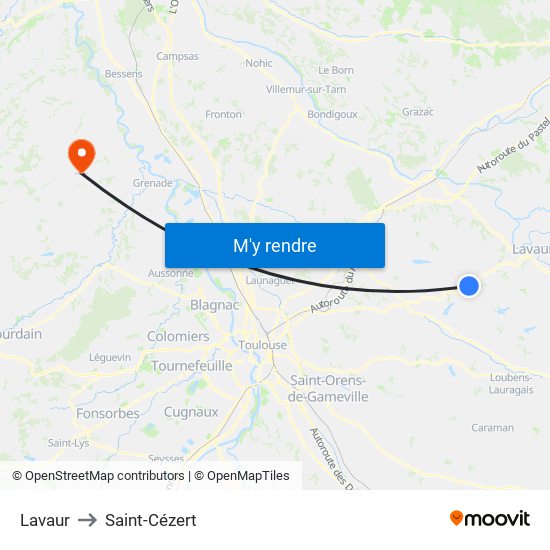 Lavaur to Saint-Cézert map