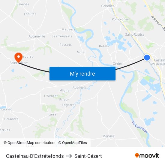 Castelnau-D'Estrétefonds to Saint-Cézert map