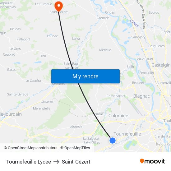 Tournefeuille Lycée to Saint-Cézert map